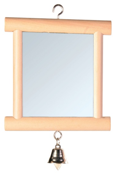 Зеркало с деревянной рамкой с колокольчиком